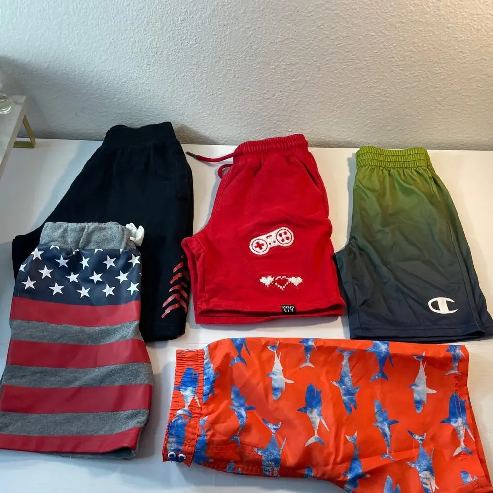 Boys Size 6 7 Shorts Lot Champion Jordan Craig Shark Swim Trunks Gamer Active 5P